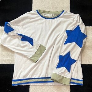 Stylish White and Blue Star Long Sleeve Top